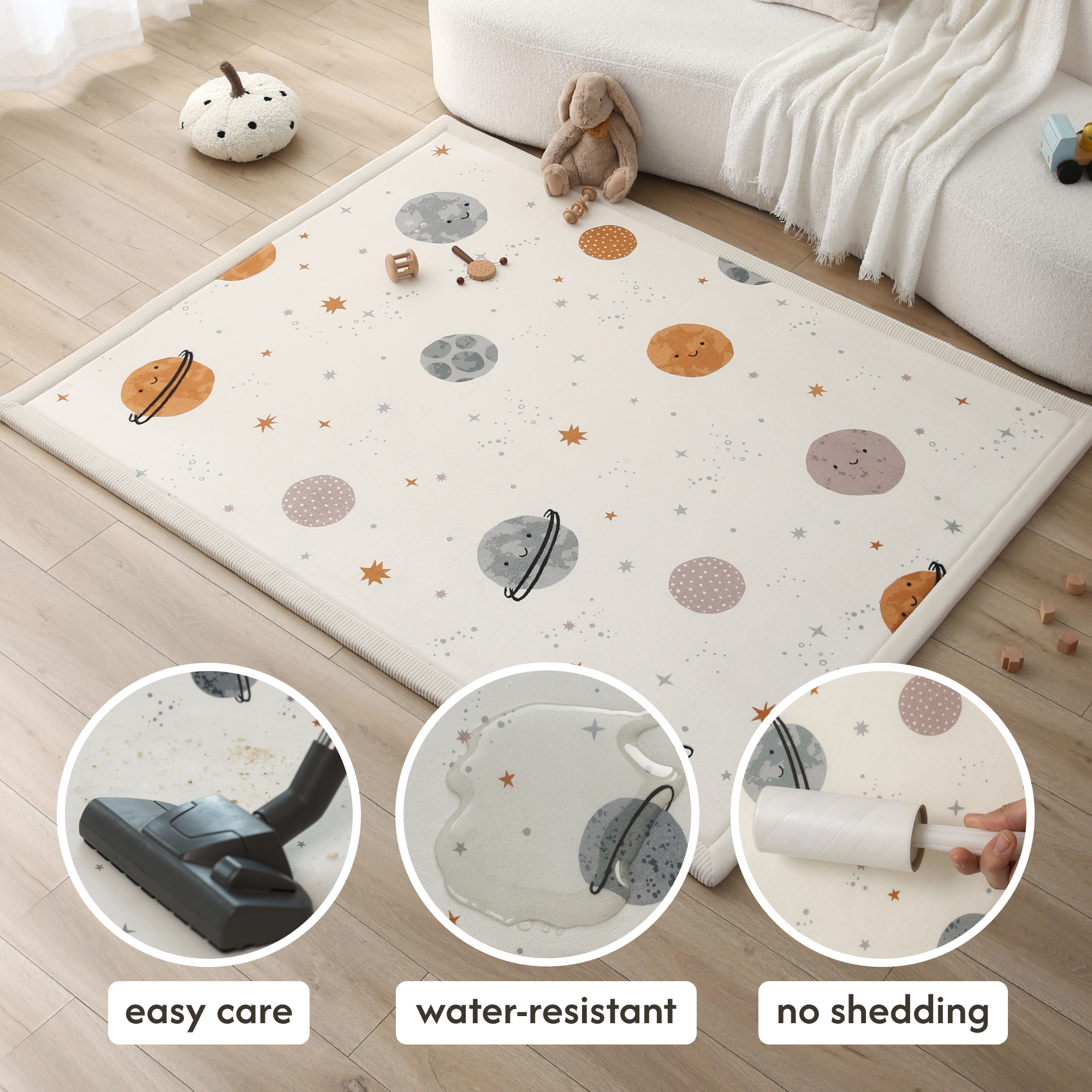 Hakuna Matte Wolkenweicher Kinderteppich mit Design | Planeten
